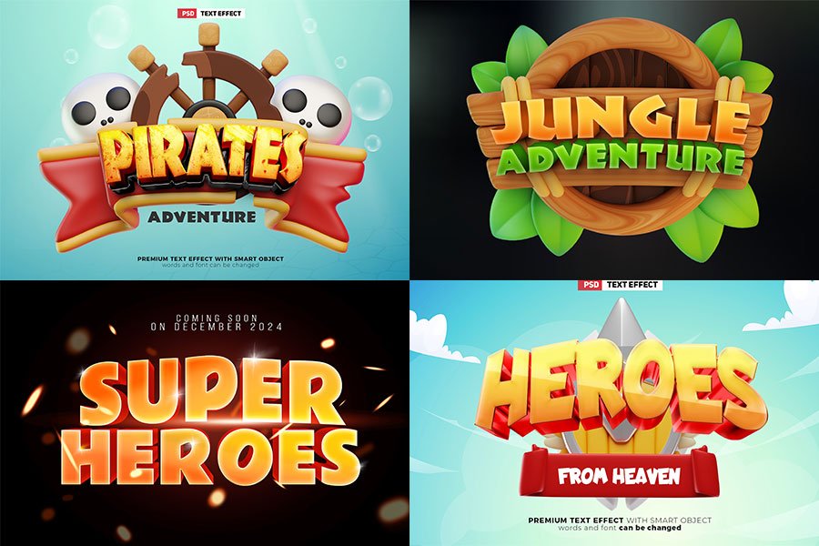Game Hero Adventure 3D Text Effect